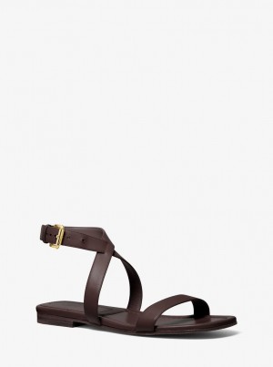 Pantofi Plati Dama Michael Kors Bridgette Leather Sandal Ciocolata | 56PXITAJW