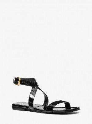 Pantofi Plati Dama Michael Kors Bridgette Patent Leather Sandal Negrii | 58AFWEMZG