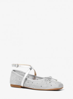 Pantofi Plati Dama Michael Kors Collette Embellished Mesh Ballet Flat Argintii | 86MZECHWN