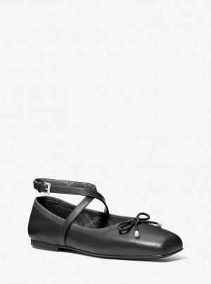 Pantofi Plati Dama Michael Kors Collette Leather Ballet Flat Negrii | 91DGPFBWU