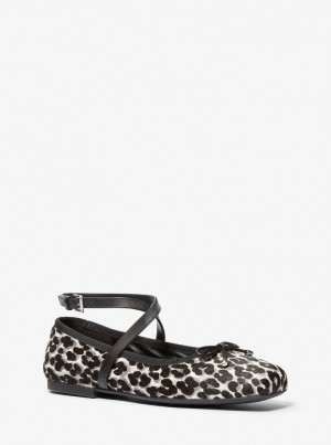 Pantofi Plati Dama Michael Kors Collette Leopard Print Calf Hair Ballet Flat Negrii | 09SDCKRFU