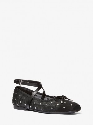 Pantofi Plati Dama Michael Kors Collette Embellished Mesh Ballet Flat Negrii | 26XGKFERP