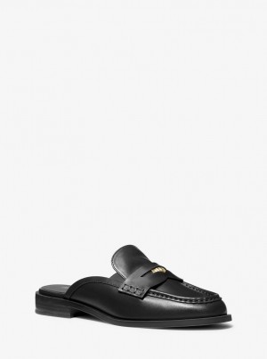 Pantofi Plati Dama Michael Kors Eden Leather Mule Negrii | 96VNFIEAD