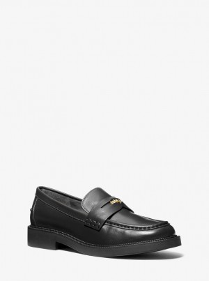 Pantofi Plati Dama Michael Kors Eden Leather Loafer Negrii | 40OQGESBP