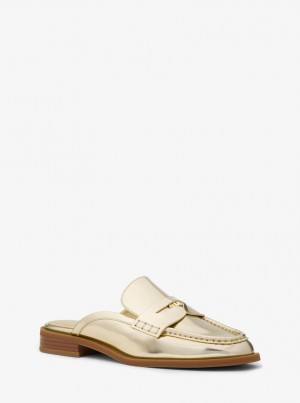 Pantofi Plati Dama Michael Kors Eden Metallic Leather Mule Aurii | 54ZKWFNLV