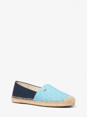 Pantofi Plati Dama Michael Kors Kendrick Logo and Leather Slip-On Espadrille Albastri | 65ILQSPNT