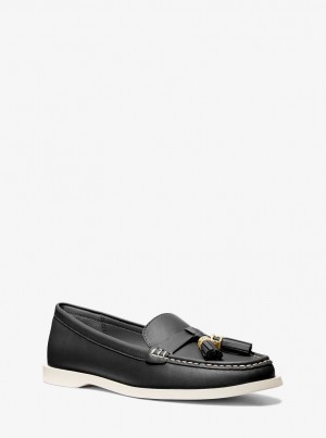 Pantofi Plati Dama Michael Kors Kiernan Leather Loafer Negrii | 23DQTFBLY