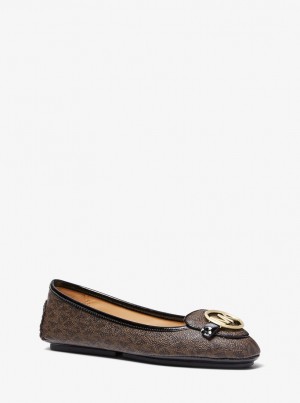 Pantofi Plati Dama Michael Kors Lillie Logo Moccasin Maro | 72ZDLWGUT