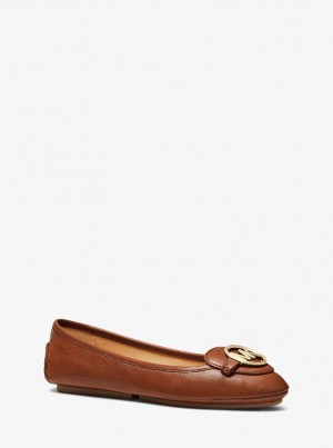 Pantofi Plati Dama Michael Kors Lillie Leather Moccasin Luggage | 35PVIXFSN