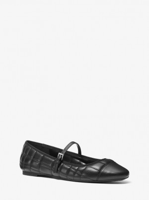 Pantofi Plati Dama Michael Kors Mae Quilted Leather Ballet Flat Negrii | 91CSDOGJI