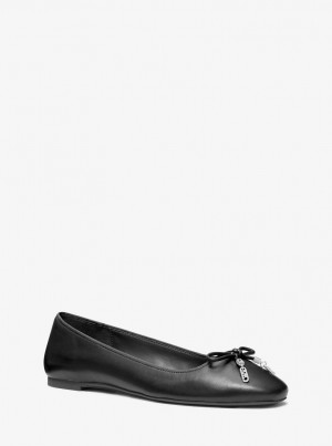 Pantofi Plati Dama Michael Kors Nori Leather Ballet Flat Negrii | 91QYIAOXK