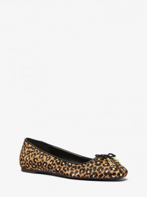 Pantofi Plati Dama Michael Kors Nori Leopard Print Calf Hair Ballet Flat Negrii | 64KIBEZFJ