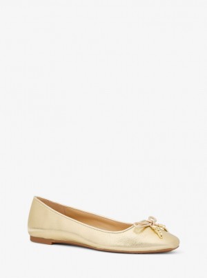 Pantofi Plati Dama Michael Kors Nori Metallic Leather Ballet Flat Aurii | 39PBMXTOU