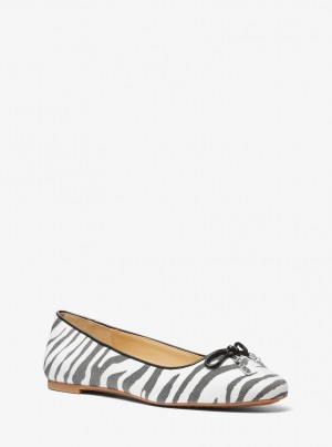 Pantofi Plati Dama Michael Kors Nori Zebra Jacquard Ballet Flat Negrii | 31RHJEMBO