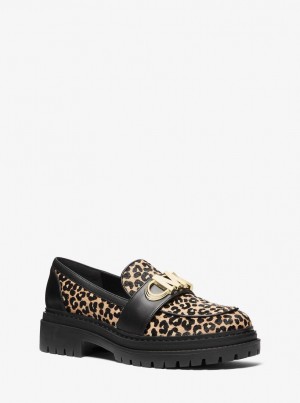 Pantofi Plati Dama Michael Kors Parker Leopard Print Calf Hair Loafer Negrii | 93MUGWLSQ