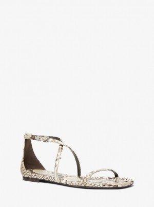Pantofi Plati Dama Michael Kors Polly Python Embossed Leather Sandal Bej | 21TMAUERX