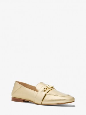 Pantofi Plati Dama Michael Kors Tiffanie Metallic Leather Loafer Aurii | 70VAEKUHZ