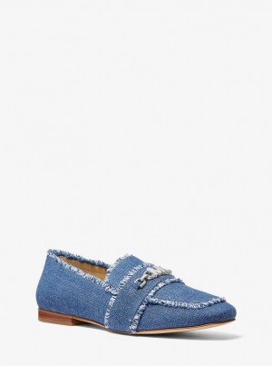 Pantofi Plati Dama Michael Kors Tiffanie Frayed Denim Loafer Albastri | 36SZWNALV