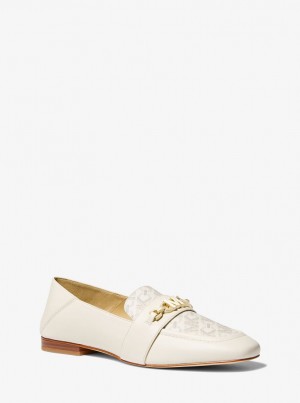 Pantofi Plati Dama Michael Kors Tiffanie Leather and Empire Signature Logo Mule Galbeni Deschis | 57RMQVDZI