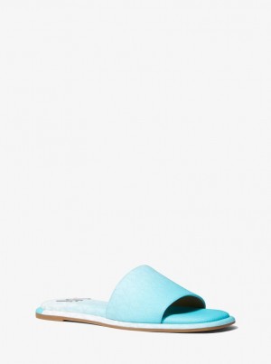 Papuci Dama Michael Kors Hayworth Ombre Logo Slide Sandal Albastri | 07HAJCQSW