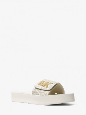 Papuci Dama Michael Kors Logo Platform Slide Sandal Galbeni Deschis | 64FZPTUSN