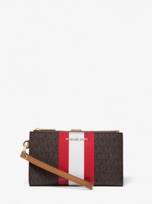 Poșete Dama Michael Kors Adele Logo Stripe Smartphone Wallet Rosii Deschis | 25CETUVIR