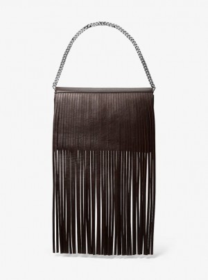 Poșete Dama Michael Kors Ali Fringed Leather Clutch Ciocolata | 53YAHFMPS