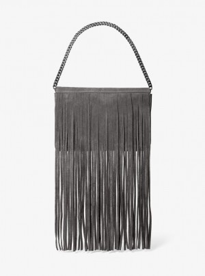 Poșete Dama Michael Kors Ali Fringed Suede Clutch Gri Inchis | 96EVIOXBZ