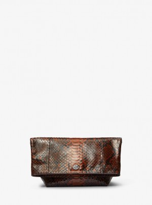 Poșete Dama Michael Kors Candice Small Python Embossed Leather Folded Clutch Maro | 71NAWJMSY