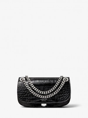 Poșete Dama Michael Kors Christie Crocodile Embossed Leather Envelope Bag Negrii | 49HJIORYG