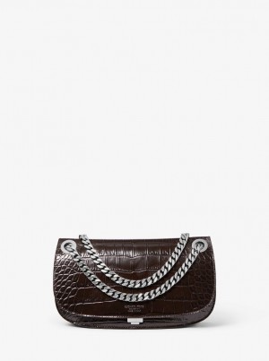 Poșete Dama Michael Kors Christie Mini Crocodile Embossed Leather Envelope Bag Ciocolata | 04ENXHQYD