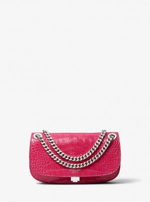 Poșete Dama Michael Kors Christie Mini Crocodile Embossed Leather Envelope Bag Fuschia | 37TOFDALY