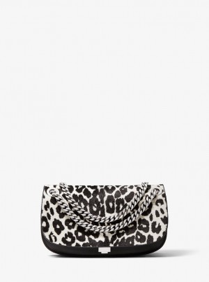 Poșete Dama Michael Kors Christie Mini Leopard Print Calf Hair and Leather Envelope Bag Negrii Albi | 86OIFPJHU