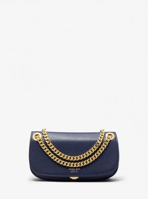 Poșete Dama Michael Kors Christie Mini Leather Envelope Bag Bleumarin | 57QOFCDBJ