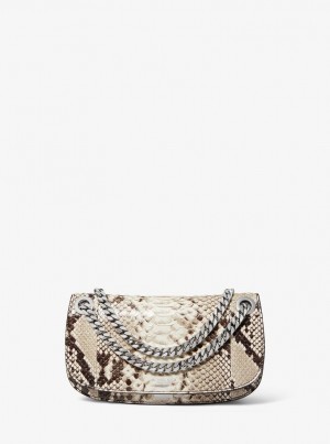 Poșete Dama Michael Kors Christie Mini Python Embossed Leather Envelope Bag Bej | 74CVHRJEF