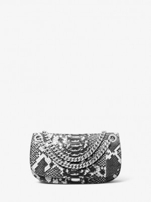 Poșete Dama Michael Kors Christie Mini Python Embossed Leather Envelope Bag Negrii Albi | 82OIBVEZA