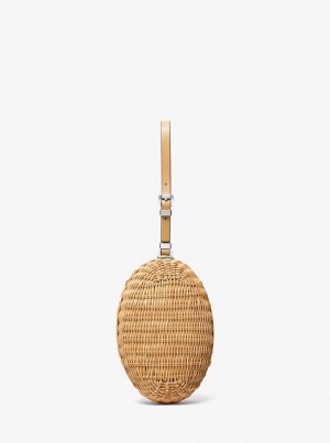 Poșete Dama Michael Kors Gramercy Rattan and Leather Minaudiere Peanut | 95AZJEFUX