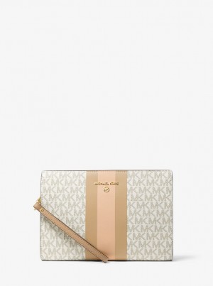 Poșete Dama Michael Kors Medium Logo Stripe Zip Pouch Colorati | 12XSTJVMQ