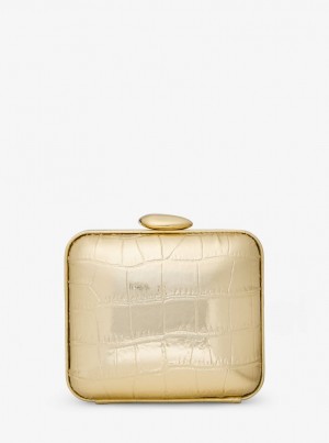 Poșete Dama Michael Kors Tina Mini Metallic Crocodile Embossed Leather Minaudiere Aurii | 75EFKJPDV
