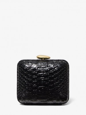 Poșete Dama Michael Kors Tina Mini Python Embossed Leather Minaudiere Negrii | 29QGMKROD