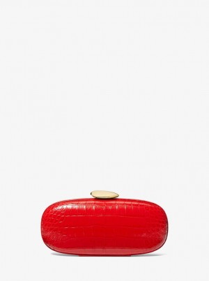 Poșete Dama Michael Kors Tina Small Crocodile Embossed Leather Minaudiere Poppy | 14WIFXCQZ