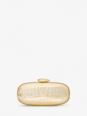 Poșete Dama Michael Kors Tina Small Metallic Crocodile Embossed Leather Minaudiere Aurii | 76XCUQZAH