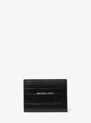Portofel Barbati Michael Kors Hudson Crocodile Embossed Leather Bifold Wallet Negrii | 97MZNISPD