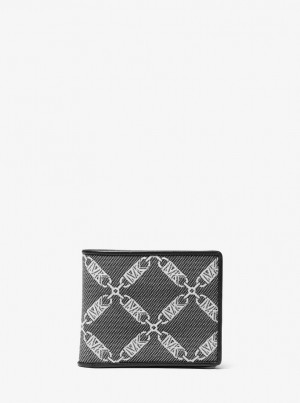 Portofel Barbati Michael Kors Hudson Empire Logo Jacquard Billfold Wallet Negrii | 29ISBUFOG