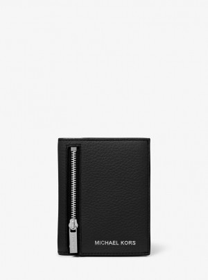 Portofel Barbati Michael Kors Hudson Leather Zip Wallet Negrii | 08DEBPGNY