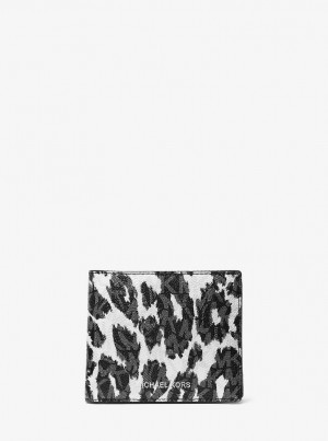 Portofel Barbati Michael Kors Hudson Leopard Logo Billfold Wallet Negrii Gri | 29HLPXOBJ