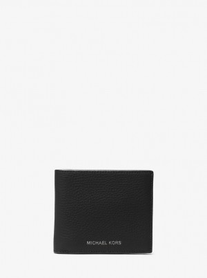 Portofel Barbati Michael Kors Hudson Pebbled Leather Billfold Wallet Negrii | 72HOYSAGV