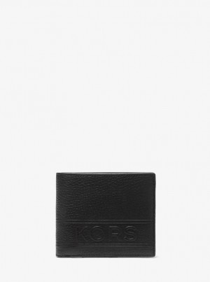 Portofel Barbati Michael Kors Hudson Pebbled Leather Billfold Wallet With Coin Pouch Negrii | 95WXUQNRZ