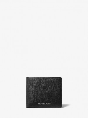 Portofel Barbati Michael Kors Hudson Pebbled Leather Slim Billfold Wallet Negrii | 13CROAGFD