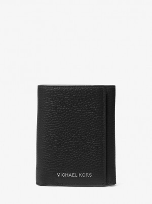 Portofel Barbati Michael Kors Hudson Pebbled Leather Tri-Fold Wallet Negrii | 24ZGEJLRW